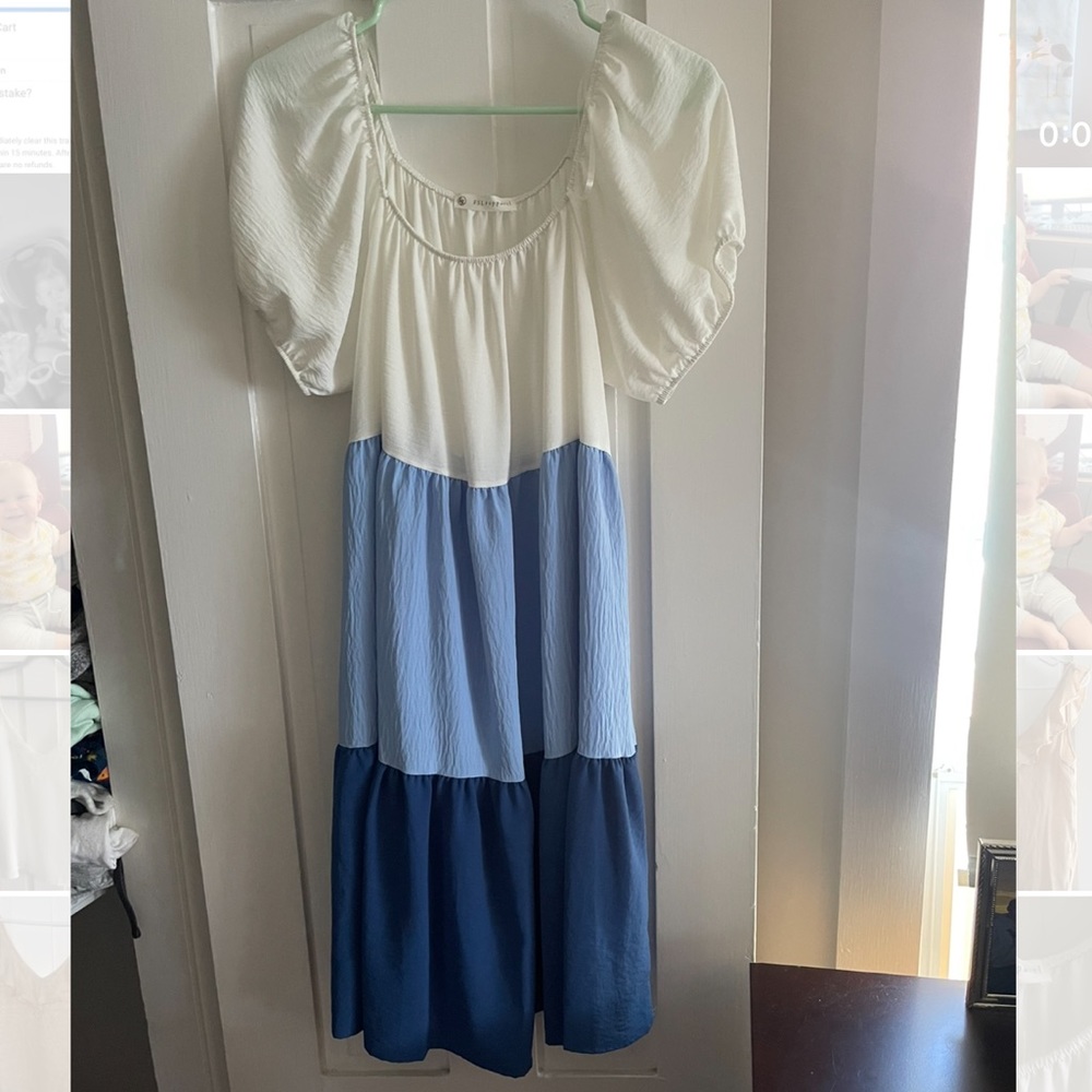Blue and white peasant dress